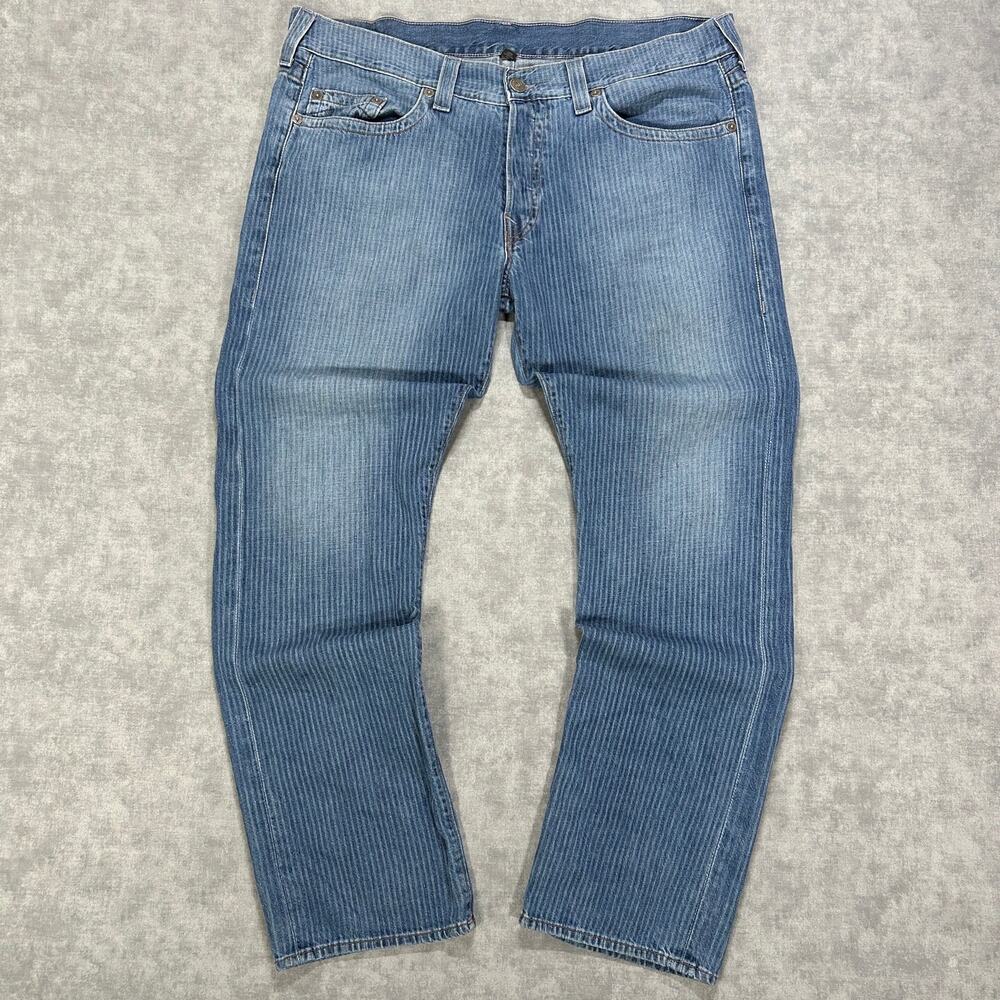 True Religion Geno No Flap Relaxed Slim Jeans Pinstripe Mens 42x34 World Tour